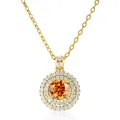 Golden 1-carat round orange moissanite halo pendant necklace with GRA certificate for women - 1 Carat 6.5mm / Round Brilliant Cut / Lucky Red