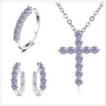 S925 Sterlingsilber Schmuckset mit 2,8 Karat lila Moissanit Kreuzanhänger und Ring - Hellviolett