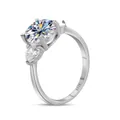 S925 silver ring featuring a 3CT round moissanite with pear-cut side stones - US 5 / White