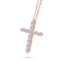Rose gold cross necklace featuring eleven brilliant blue moissanite stones on a fine chain - 1.1 Carat (3mm*11PCS) / White