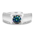 Anillo clásico de plata 925 con una gran piedra redonda de moissanita arcoíris - Abierto Ajustable / Arco iris