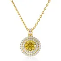Luxury gold 925 silver necklace with 1ct round yellow moissanite pendant and double halo - 1 Carat 6.5mm / Round Brilliant Cut / Gold Yellow