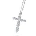 Elegant silver cross necklace featuring eleven round brilliant blue moissanite gemstones - 3mm * 11PCS (Total 1.1 Carat) / White