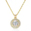 1 carat moissanite double halo necklace in gold sterling silver with round pendant - 1 Carat 6.5mm / Round Brilliant Cut / White