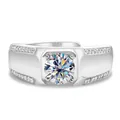 Anillo moissanite de plata de ley 925 para hombre con banda ancha y diseño ajustable - Abierto Ajustable / Blanco Premium