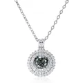 Detailed view of the dark grey moissanite pendant with double halo diamond setting - 1 Carat 6.5mm / Gray