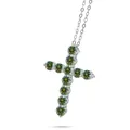 Sterling silver cross necklace featuring 11 round-cut yellow-green moissanite stones - 3mm * 11PCS (Total 1.1 Carat) / Dark Green
