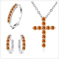 Schmuckset aus S925 Sterlingsilber mit orangefarbenem Moissanit-Ring und Ohrringen - Größe 5 / Glücksrot