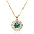 Blue-green moissanite halo pendant necklace in gold-plated sterling silver finish - 1 Carat 6.5mm / Round Brilliant Cut / Teal
