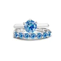 Elegant S925 silver ring set featuring a 1.7CT blue moissanite and matching band - Sapphire Blue