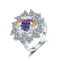 Macro shot of 925 silver ring featuring a pear-cut rainbow moissanite sunflower detail - Size 5 / AB Aurora Borealis Color (JC82905)