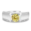 Anillo de hombre en plata S925 con una gran moissanita amarilla de corte redondo - Abierto Ajustable / Amarillo Limón