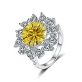 Elegant 925 sterling silver ring with 5ct pear-cut yellow moissanite in sunflower design - Size 5 / Golden Yellow