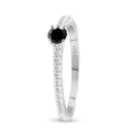 Elegante S925 zilveren ring met een ronde zwarte moissaniet in een 4-poot instelling - Maat 5 / Zwart