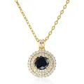 Black round moissanite pendant necklace in gold finish with double halo stones - 1 Carat 6.5mm / Round Brilliant Cut / Black