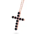 Rose gold cross necklace set with eleven circular black gemstones on a white background - 1.1 Carat (3mm*11PCS) / Black