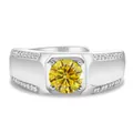 Anillo de plata de ley S925 para hombre con una gran moissanita amarilla redonda - Abierto Ajustable / Dorado