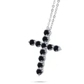 Silver cross necklace with 11 round black moissanite gemstones on a thin link chain - 3mm * 11PCS (Total 1.1 Carat) / Black
