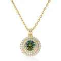 Golden necklace with a 1-carat green moissanite pendant and double-halo diamond design - 1 Carat 6.5mm / Round Brilliant Cut / Dark Green