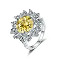 Elegant S925 silver ring featuring a 5ct pear-shaped yellow moissanite sunflower design - Size 5 / Lemon Yellow