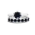 Set di anelli in moissanite nera in argento S925 con sei griffe e fascia pavé - Misura 5 / Nero