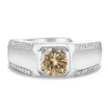 Anillo ajustable de plata 925 para hombre con piedra champán y circonitas blancas - Abierto Ajustable / Amarillo Champán