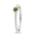 Elegante S925 zilveren ring met een ronde geelgroene edelsteen en een pavé gezette band - Maat 5 / Geelgroen