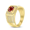 Men's S925 sterling silver gold-plated ring with large red gemstone and white accents - Size 7 / Gold (Red Stone)