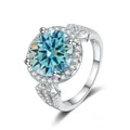 Elegant S925 sterling silver ring featuring a 5-carat blue moissanite in halo setting - Size 5 / Original Blue
