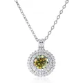 1ct yellow-green moissanite halo necklace in sterling silver with double diamond borders - 1 Carat 6.5mm / Yellow-Green