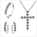 S925 Sterlingsilber Schmuckset mit rosa Moissanit Kreuzkette und passendem Ring - AB-Farbe