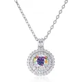 1 carat moissanite halo necklace with rainbow fire stone on classic silver link chain - 1 Carat 6.5mm / AB Color