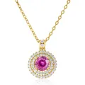 Golden double halo pendant necklace with a vibrant round-cut pink gemstone for women - 1 Carat 6.5mm / 100-Facet Cut / Pink