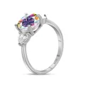 3CT oval rainbow moissanite ring with pear side stones in S925 sterling silver - US 5 / AB Color