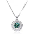 Blue-green moissanite necklace with double halo pendant in 925 sterling silver - 1 Carat 6.5mm / Teal