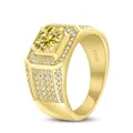 925 silver gold plated ring for men with oval yellow stone and white zircon details - Size 7 / Gold (Yellow Main Stone)