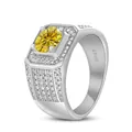Men's S925 silver signet ring featuring a large oval yellow stone with pave side diamonds - US 7 / Gold