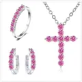 Schmuckset mit rosa Moissanit aus S925 Sterlingsilber Ring Ohrringen und Halskette - Rosa
