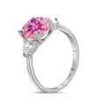 925 silver ring with 3CT oval pink moissanite and two pear side stones in a three-stone design - US 5 / Pink