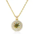 1 carat yellow moissanite pendant necklace with double halo diamonds in gold finish - 1 Carat 6.5mm / Round Brilliant Cut / Yellow-Green