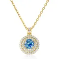 Blue moissanite double halo pendant necklace with gold finish for women - 1 Carat 6.5mm / Round Brilliant Cut / Sapphire Blue