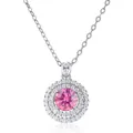 Pink moissanite halo necklace with double row of white stones in silver finish - 1 Carat 6.5mm / Pink