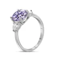 3CT oval purple moissanite ring in S925 sterling silver with pear side stones - US 5 / Light Purple