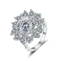 Elegant S925 silver sunflower ring with 5ct pear-cut moissanite petals in silver - Size 5 / Hundred-face Cut (JC82905)