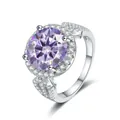 925 silver ring featuring a 5ct round-cut purple center stone with halo zircon setting - Size 5 / Light Purple