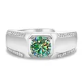 Anillo de plata 925 para hombre con moissanita verde grande y banda abierta ajustable - Abierto Ajustable / Verde azulado