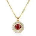 Luxurious 1 carat red moissanite pendant necklace in gold finish with double halo stones - 1 Carat 6.5mm / Round Brilliant Cut / Garnet Red