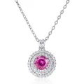 Pink moissanite necklace in S925 sterling silver with a double halo pendant and chain - 1 Carat 6.5mm / Multi-faceted Pink