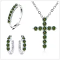 Schmuckset aus S925 Sterlingsilber mit 2,8 Karat grünen Moissanit-Steinen im Rundschliff - Dunkelgrün