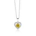 Gros plan du collier en argent S925 en forme de cœur avec une pierre jaune brillante - 1 Carat (6,5mm) / Jaune d'Or